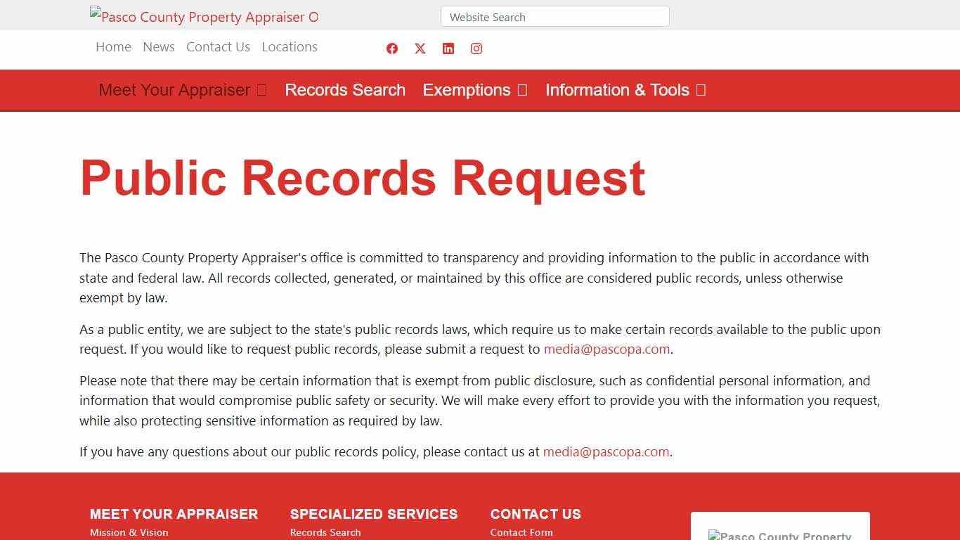 Public Records Request | Pasco County Property Appraiser