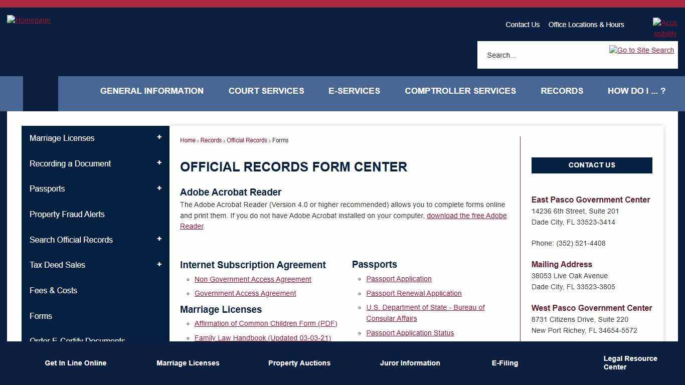 Official Records Form Center | Pasco County Clerk, FL
